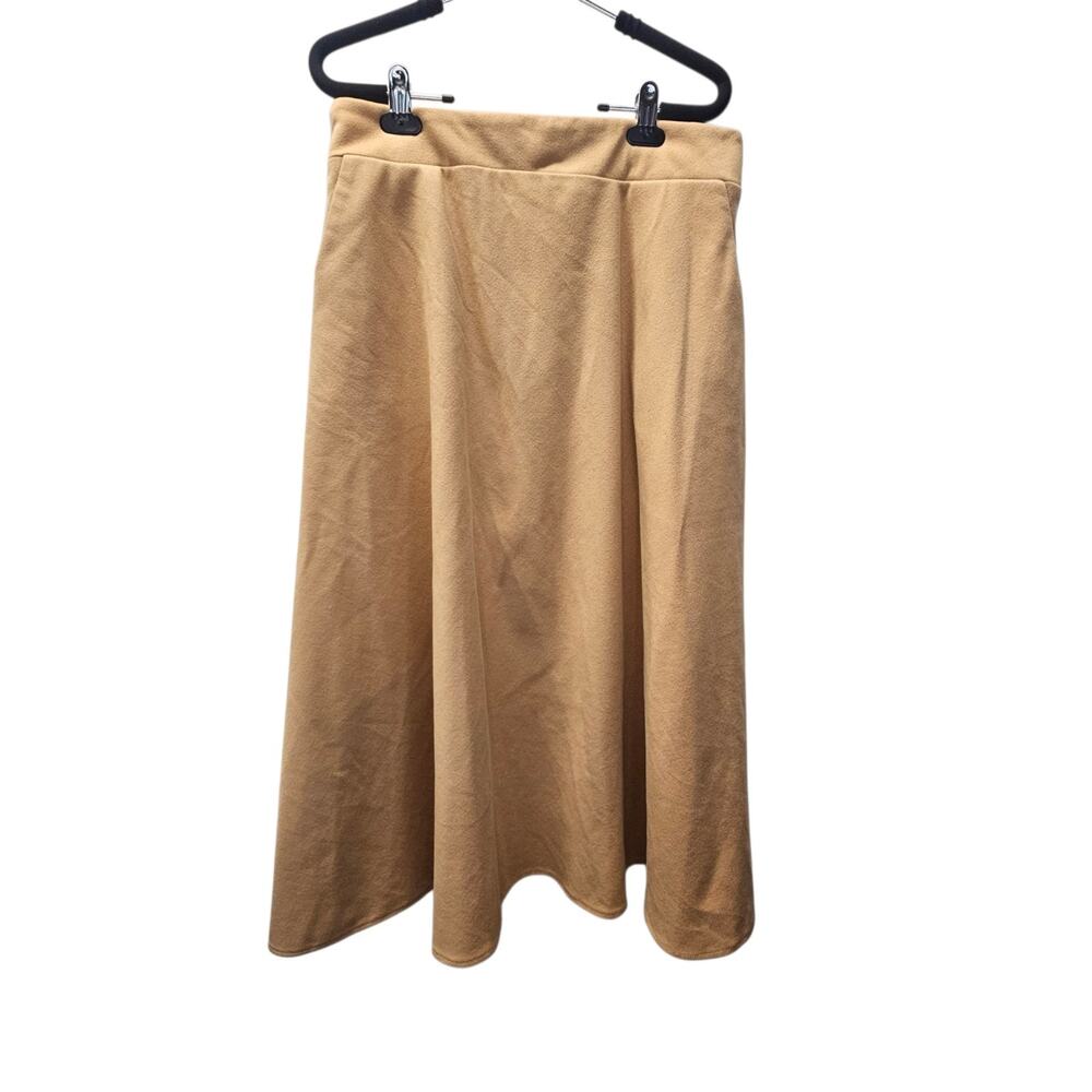 Wool Blend Vinage Inspired Maxi Knit Skirt Khaki Tan Women's XL Lined Pockets